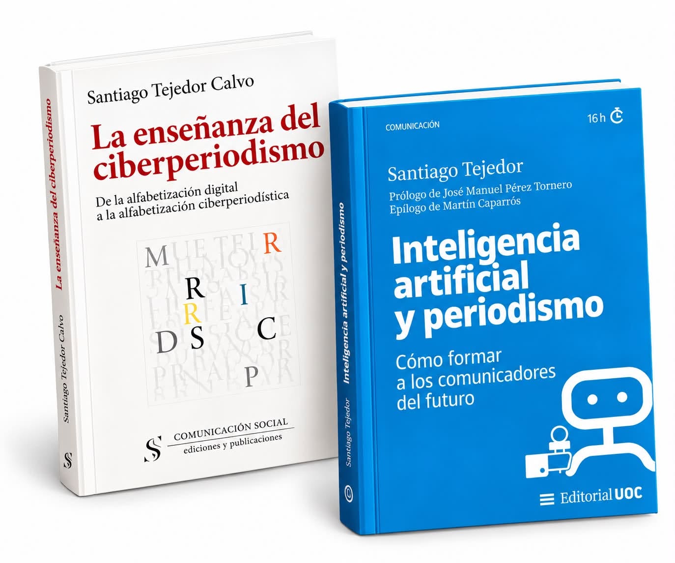 Las dos portadas de los libros de Santiago Tejedor sobre formación en periodismo